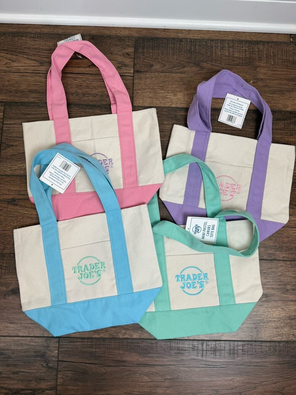 Trader Joe’s Mini Pastel Canvas Tote Bags set Of 4 Limited Edition Pastel Colors